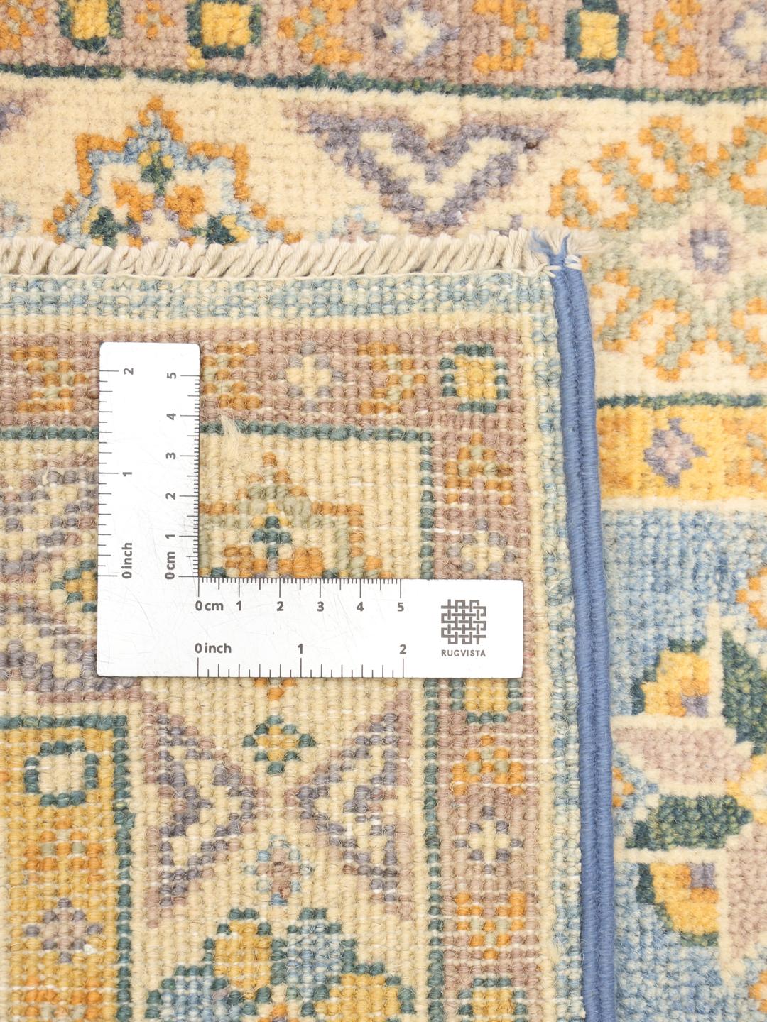 Handgeknoopt Afghaans Kazak-tapijt met een blauw veld en geometrische motieven