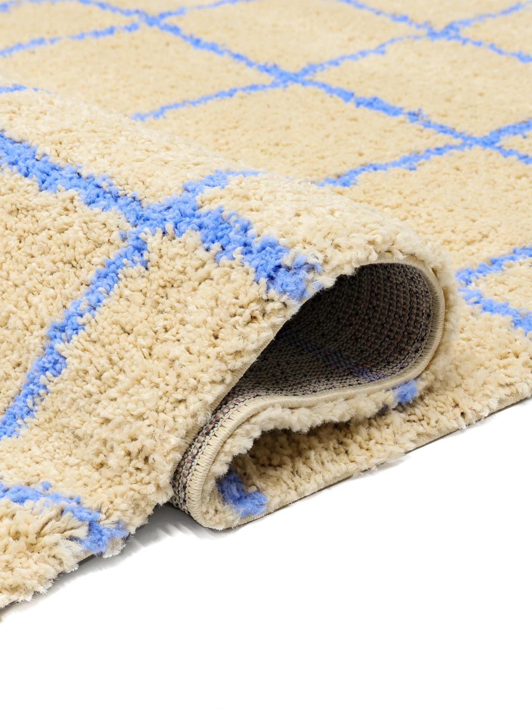 Grid Beige Blue Round Rug - Rugvista
