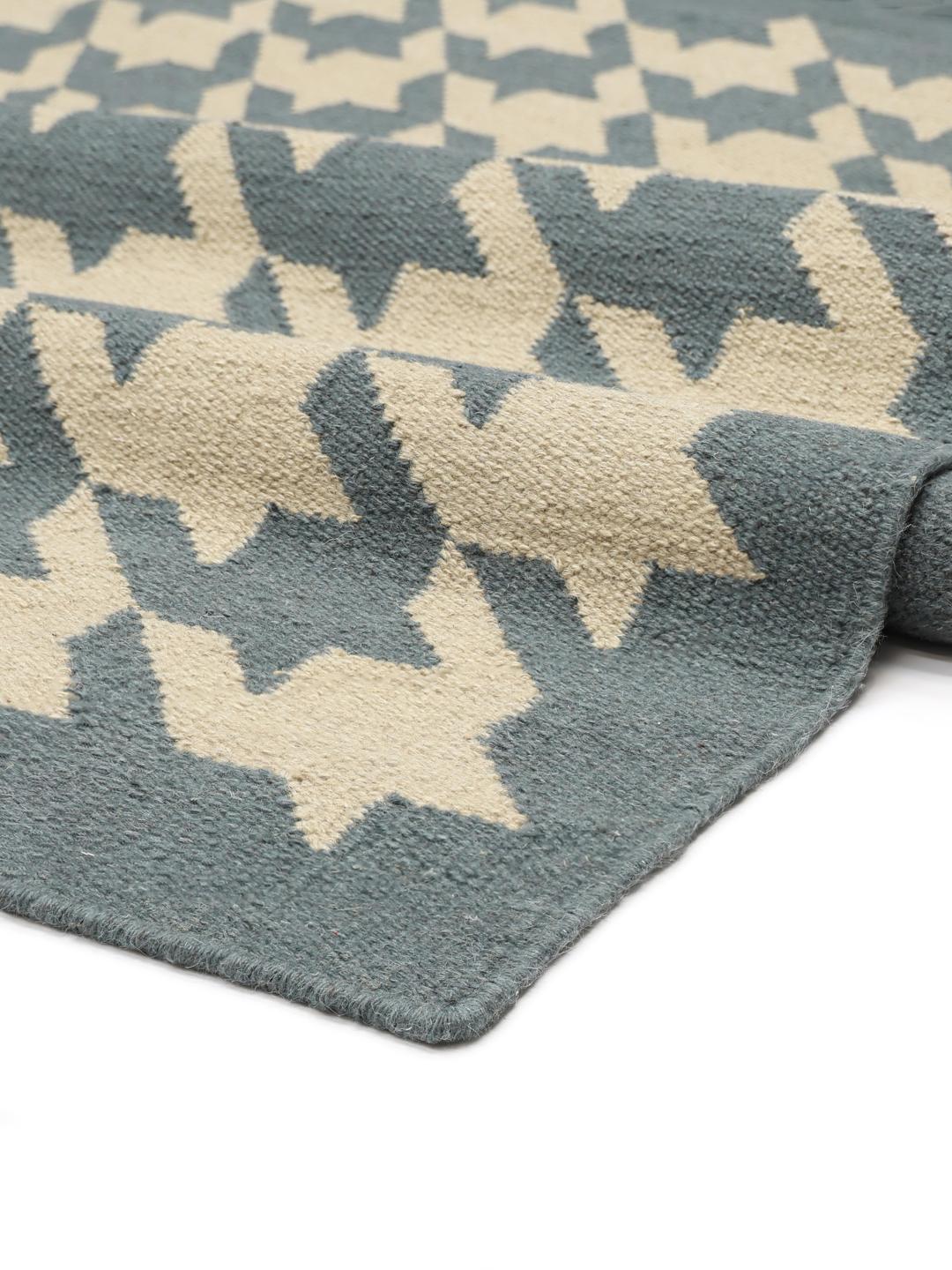 Houndstooth-vloerkleed in blauw en beige