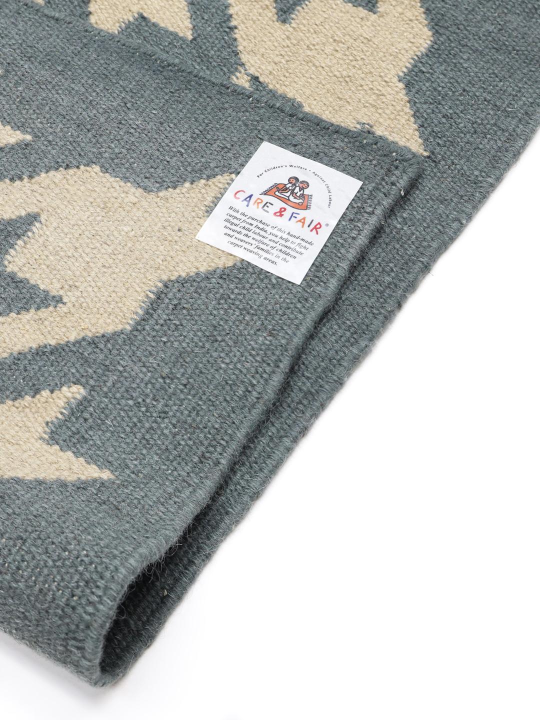 Houndstooth-vloerkleed in blauw en beige