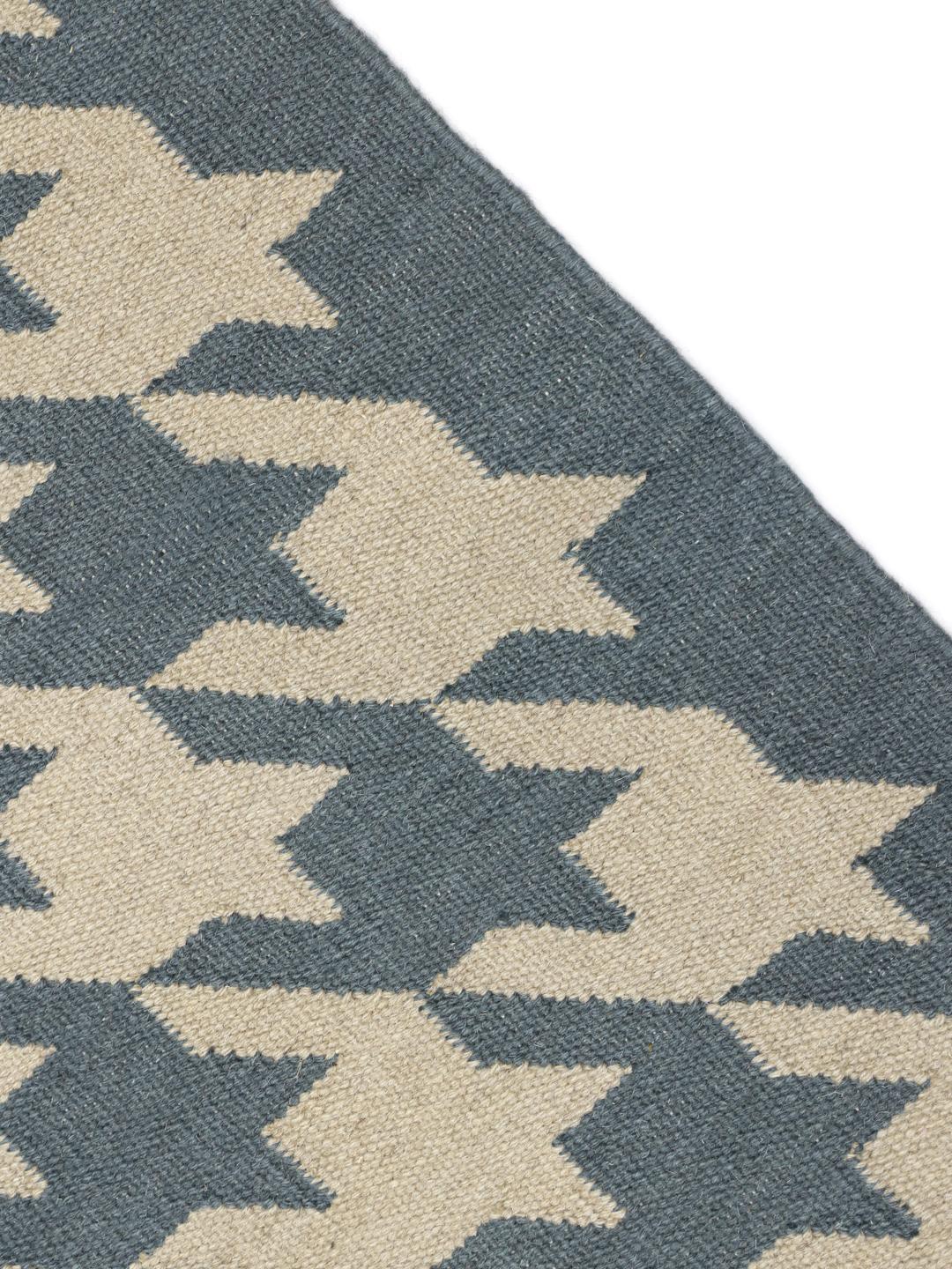 Houndstooth-vloerkleed in blauw en beige