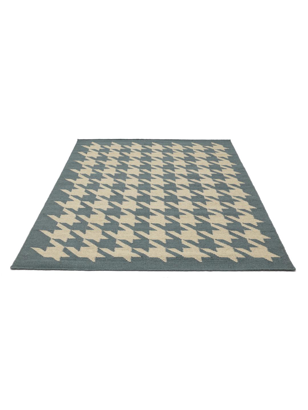 Houndstooth-tæppe i blå og beige