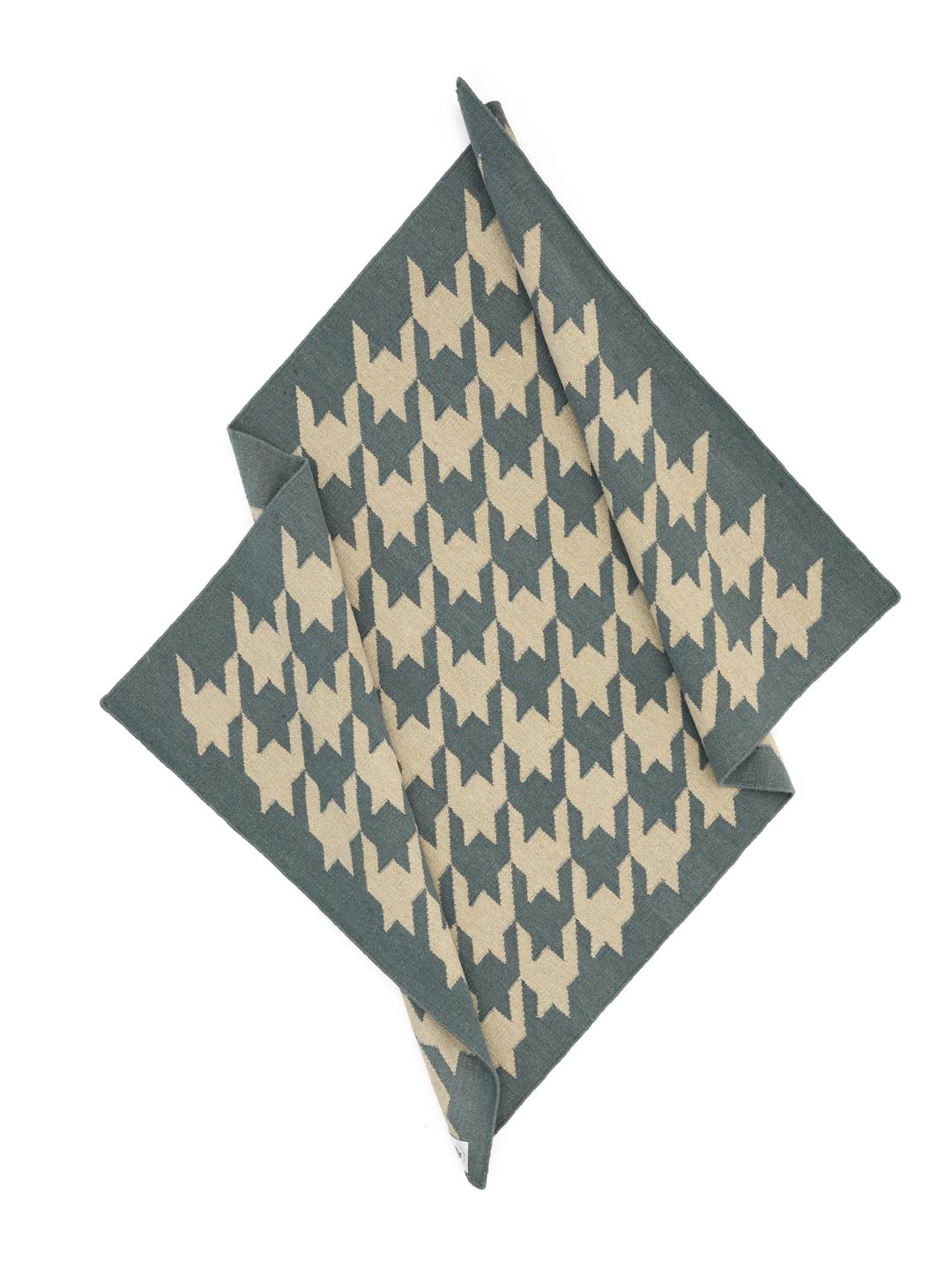 Houndstooth-vloerkleed in blauw en beige