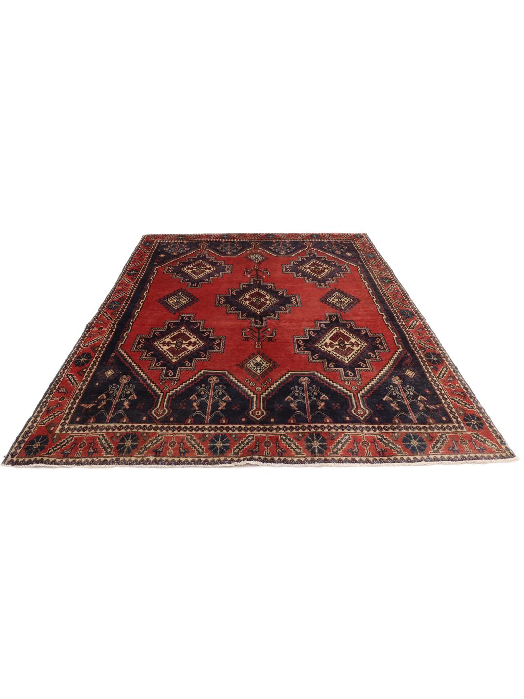 Handgeknoopt Afshar-tapijt uit het Midden-Oosten in rood en blauw