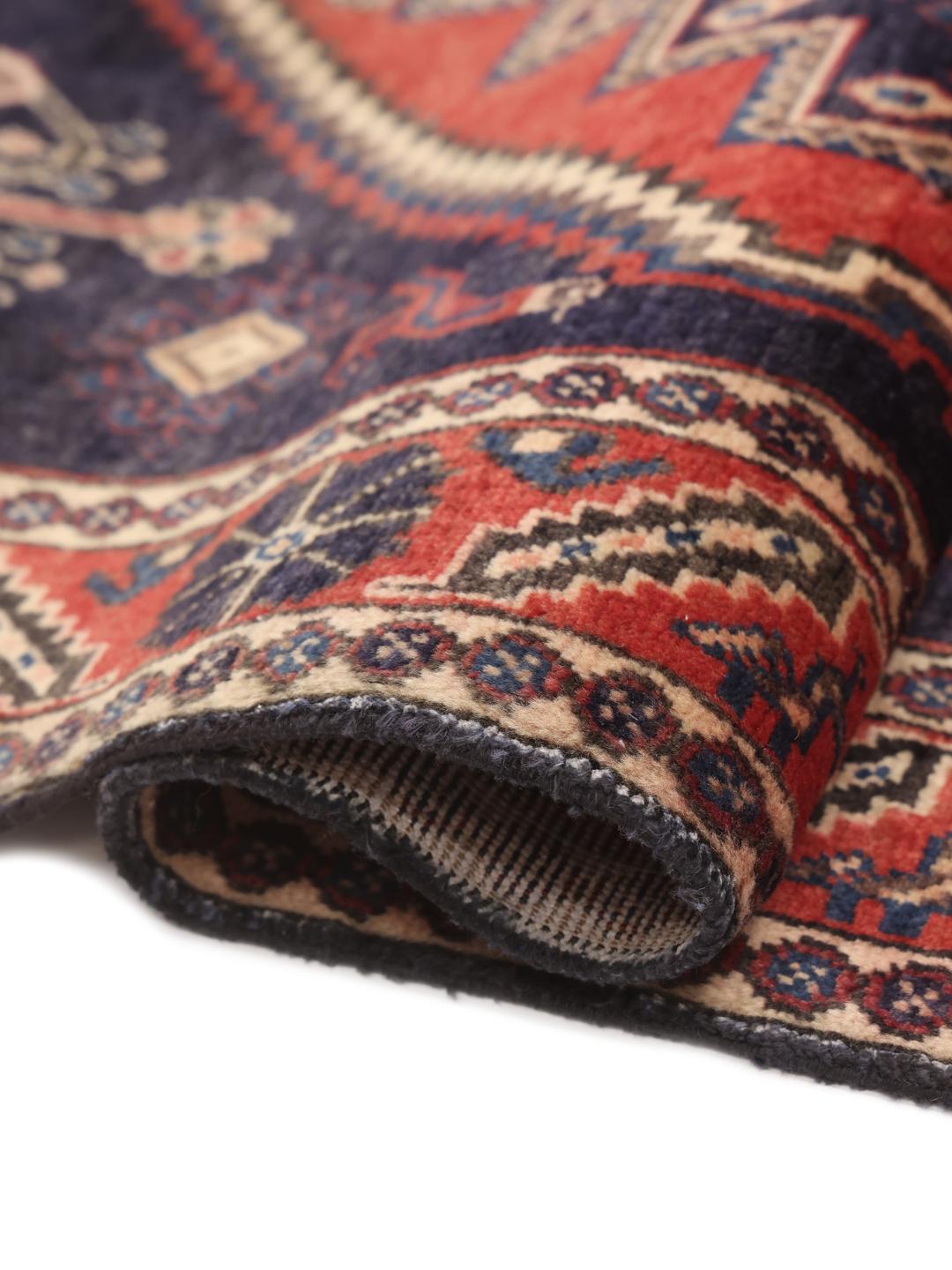 Handgeknoopt Afshar-tapijt uit het Midden-Oosten in rood en blauw
