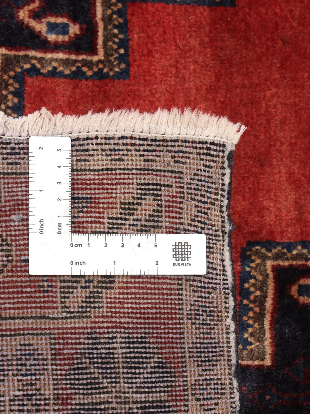 Handgeknoopt Afshar-tapijt uit het Midden-Oosten in rood en blauw
