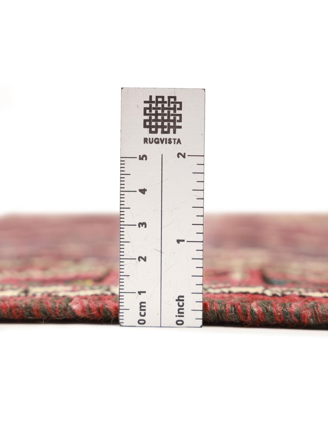 Hand-knotted Afshar Shahre Babak rug with dark-red and black geometric motifs.