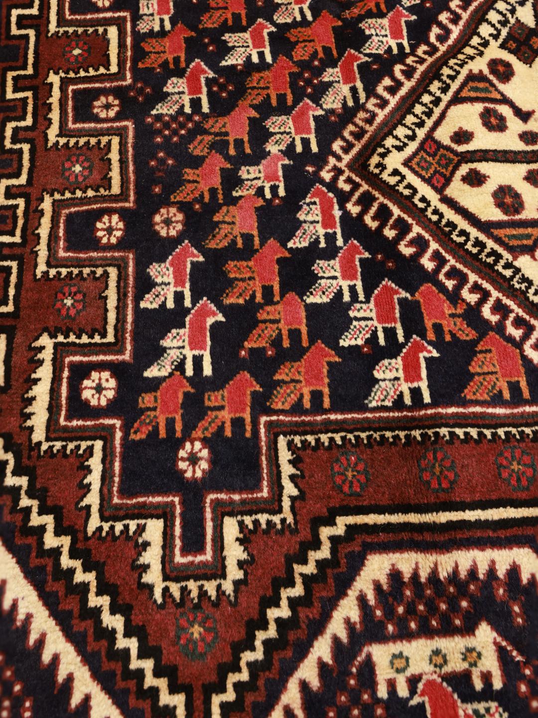 Hand-knotted Afshar Shahre Babak rug from the Middle East in dark-red and beige