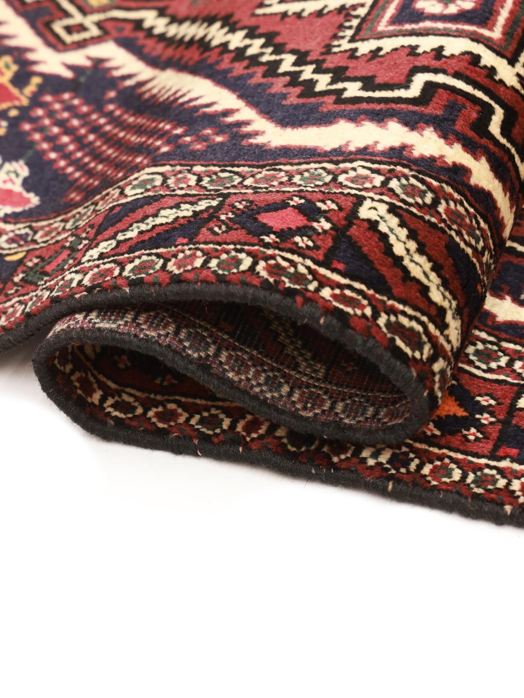 Hand-knotted Afshar Shahre Babak rug from the Middle East in dark-red and beige