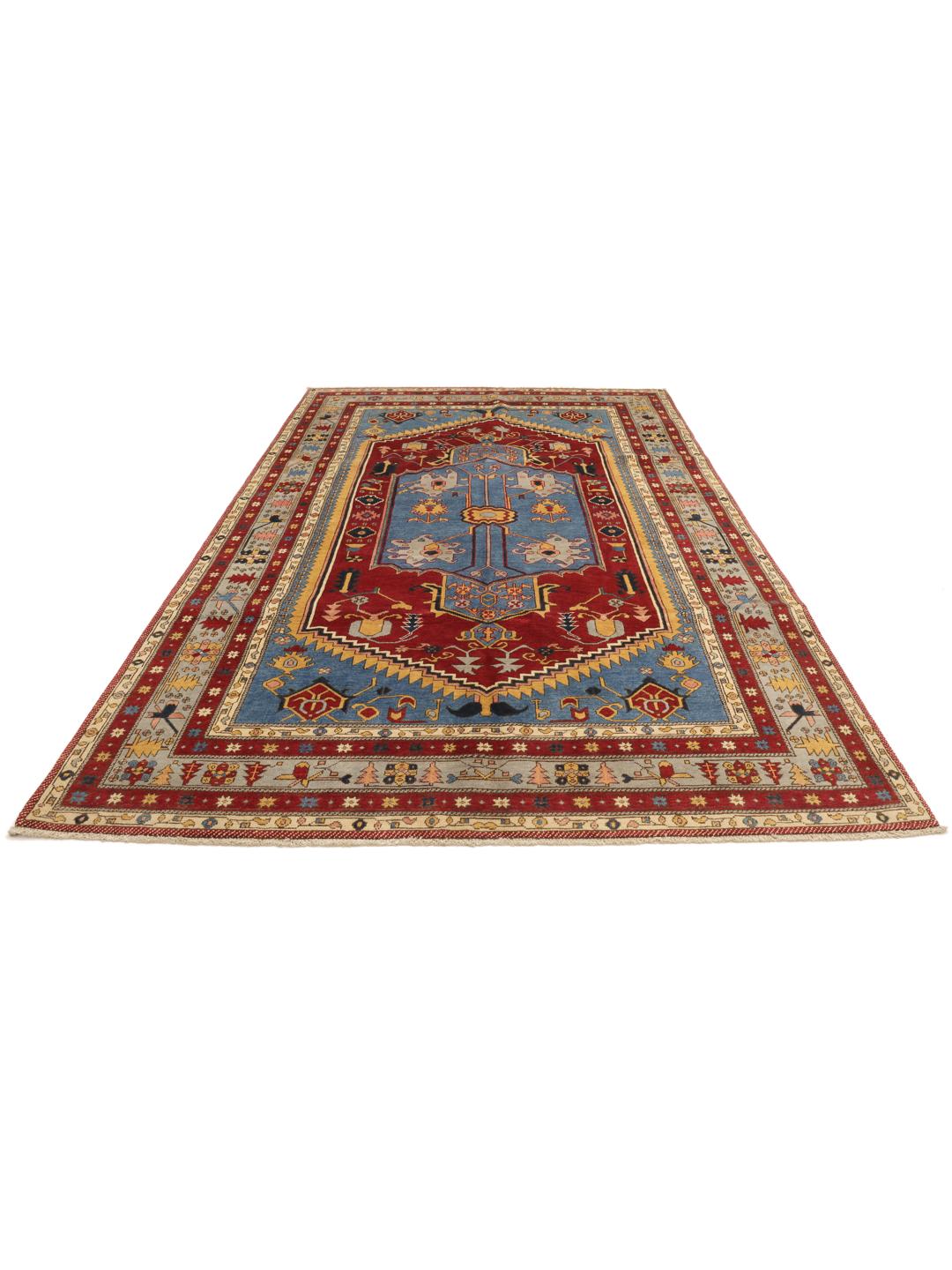 Tapis Kazak afghan noué à la main avec un motif de médaillon rouge et bleu