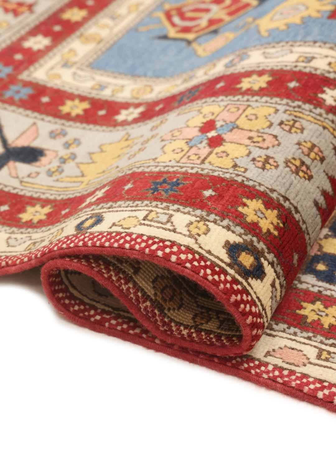 Tapis Kazak afghan noué à la main avec un motif de médaillon rouge et bleu