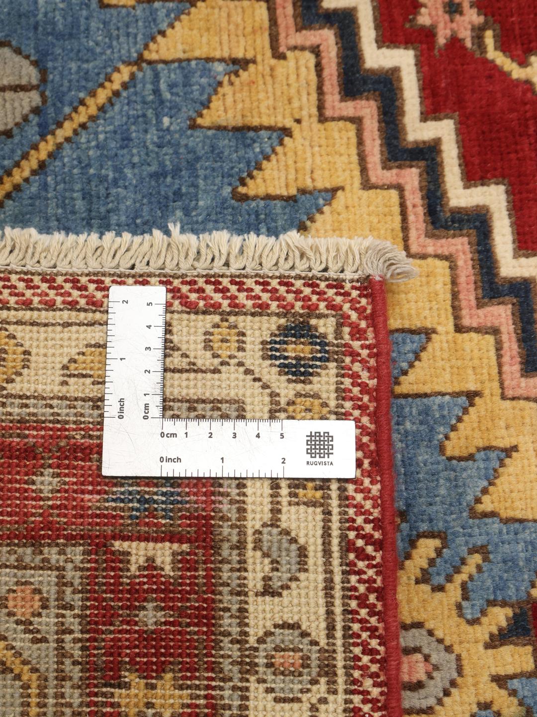 Tapis Kazak afghan noué à la main avec un motif de médaillon rouge et bleu