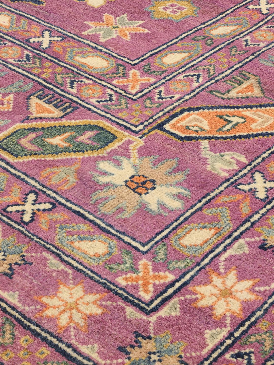 Handgemaakt Kazak-tapijt uit Afghanistan in paarse en meerkleurige tinten