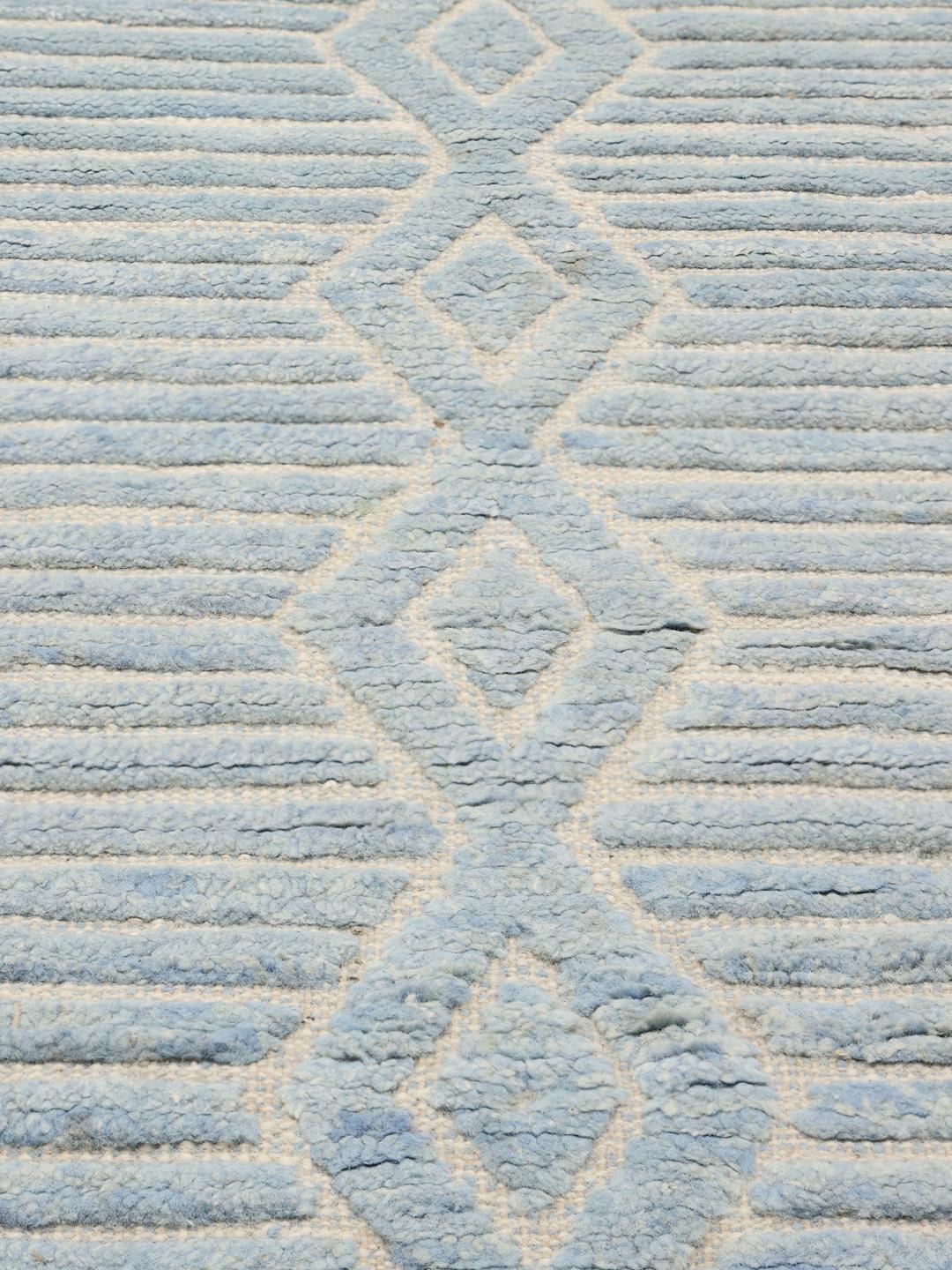 Handgeknoopt Afghaans tapijt met blauwe geometrische patronen