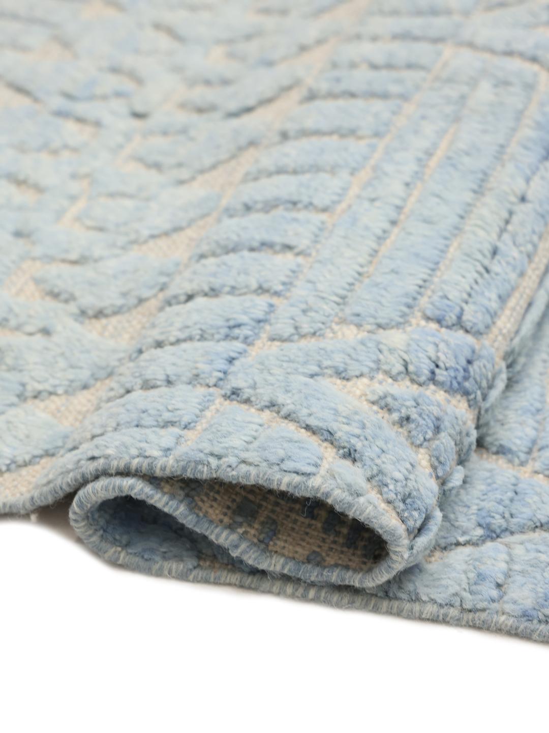 Handgeknoopt Afghaans tapijt met blauwe geometrische patronen