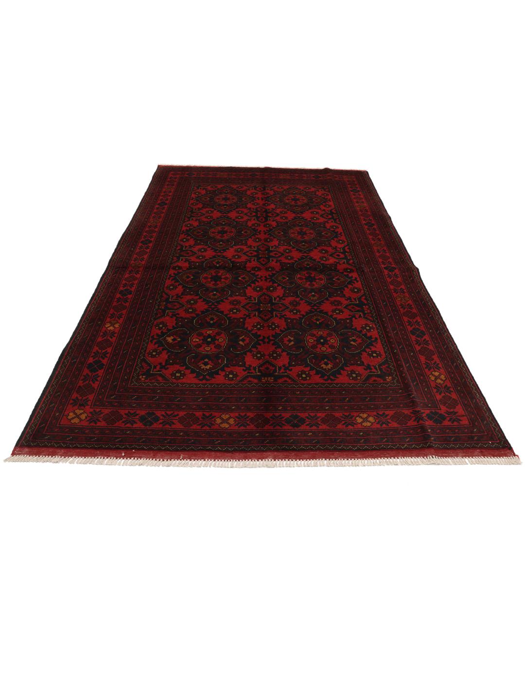 Tapis Afghan Khal Mohammadi rouge profond avec des motifs géométriques