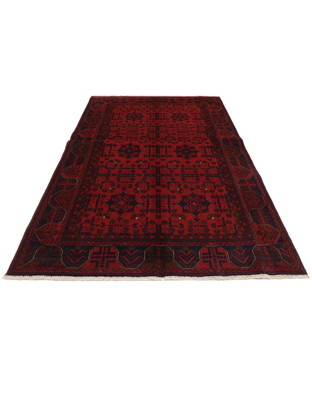 Hand-knotted Afghan Khal Mohammadi rug in rich red tones featuring traditional geometric motifs.
