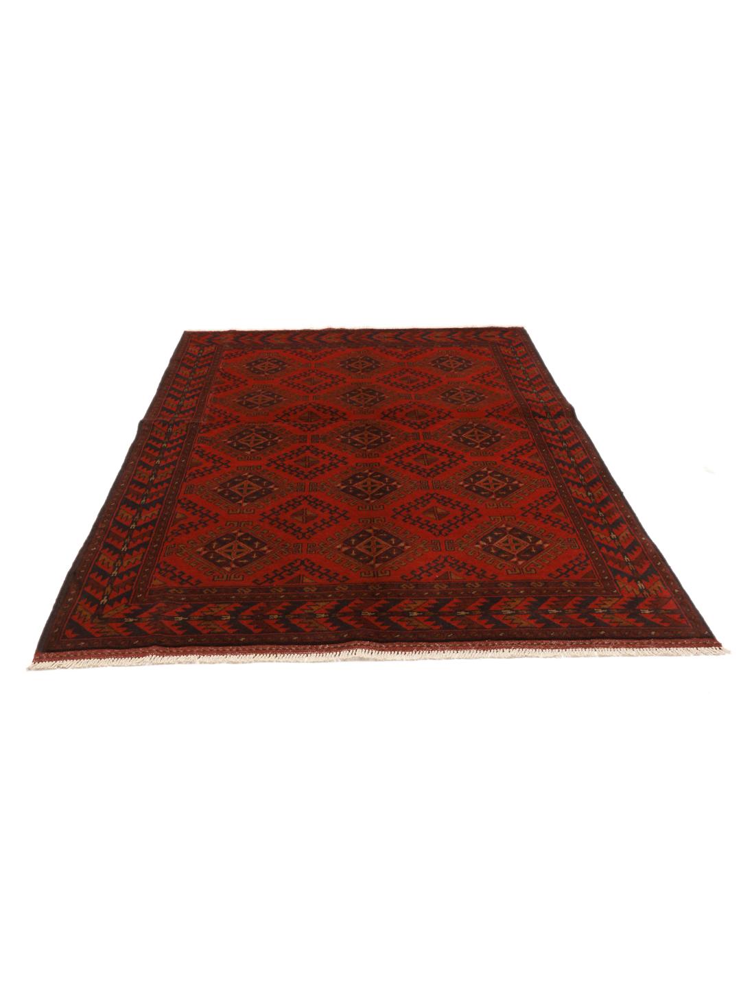 Hand-knotted Afghan Khal Mohammadi rug in dark-red with geometric patterns