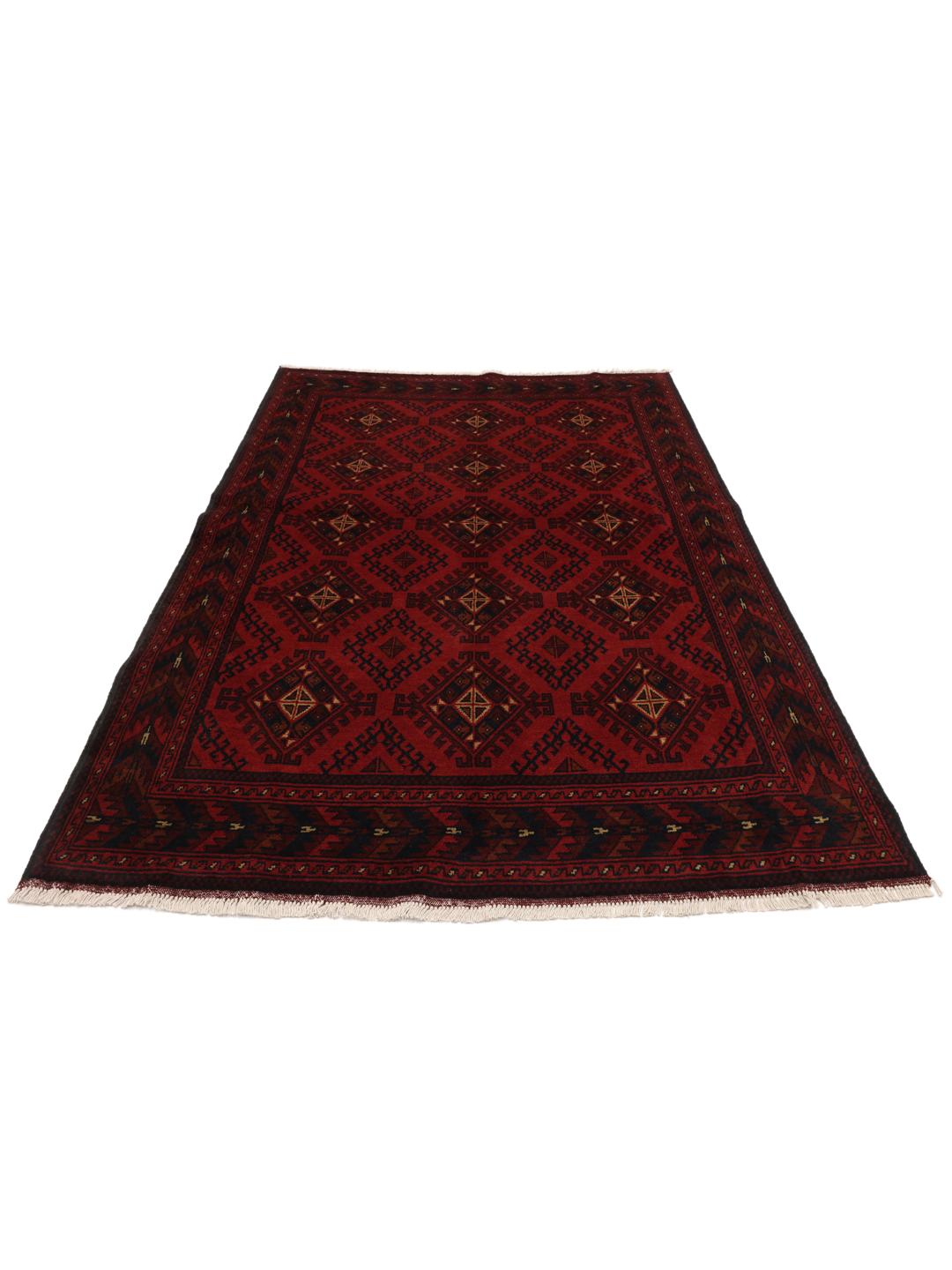 Hand-knotted Afghan Khal Mohammadi rug in dark-red tones.