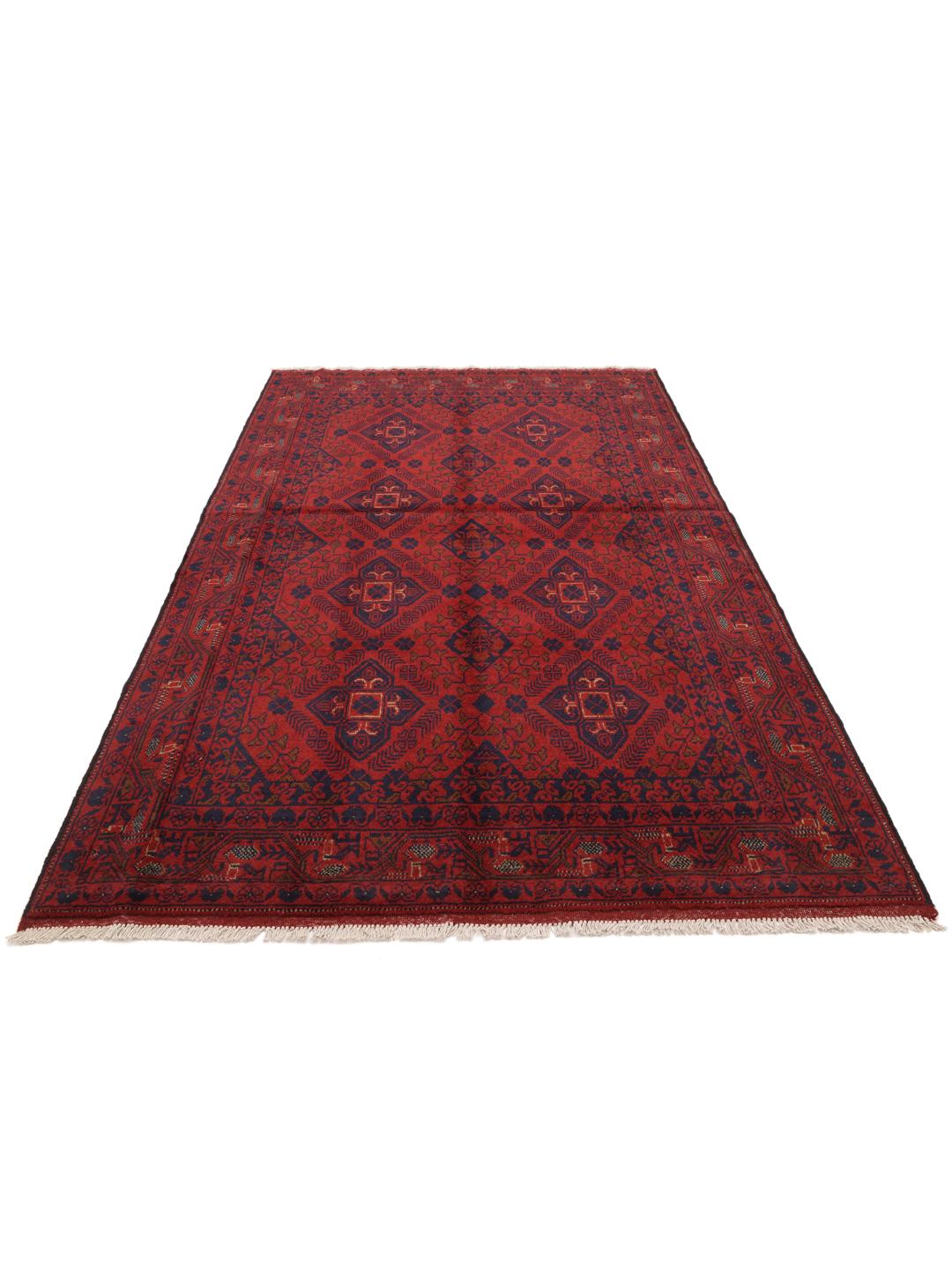 Tapis Afghan Khal Mohammadi noué à la main en rouge foncé avec des motifs tribaux