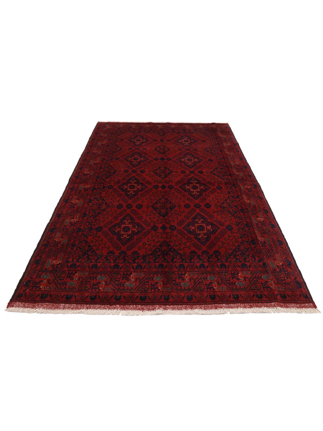 Tapis Afghan Khal Mohammadi noué à la main en rouge foncé avec des motifs tribaux