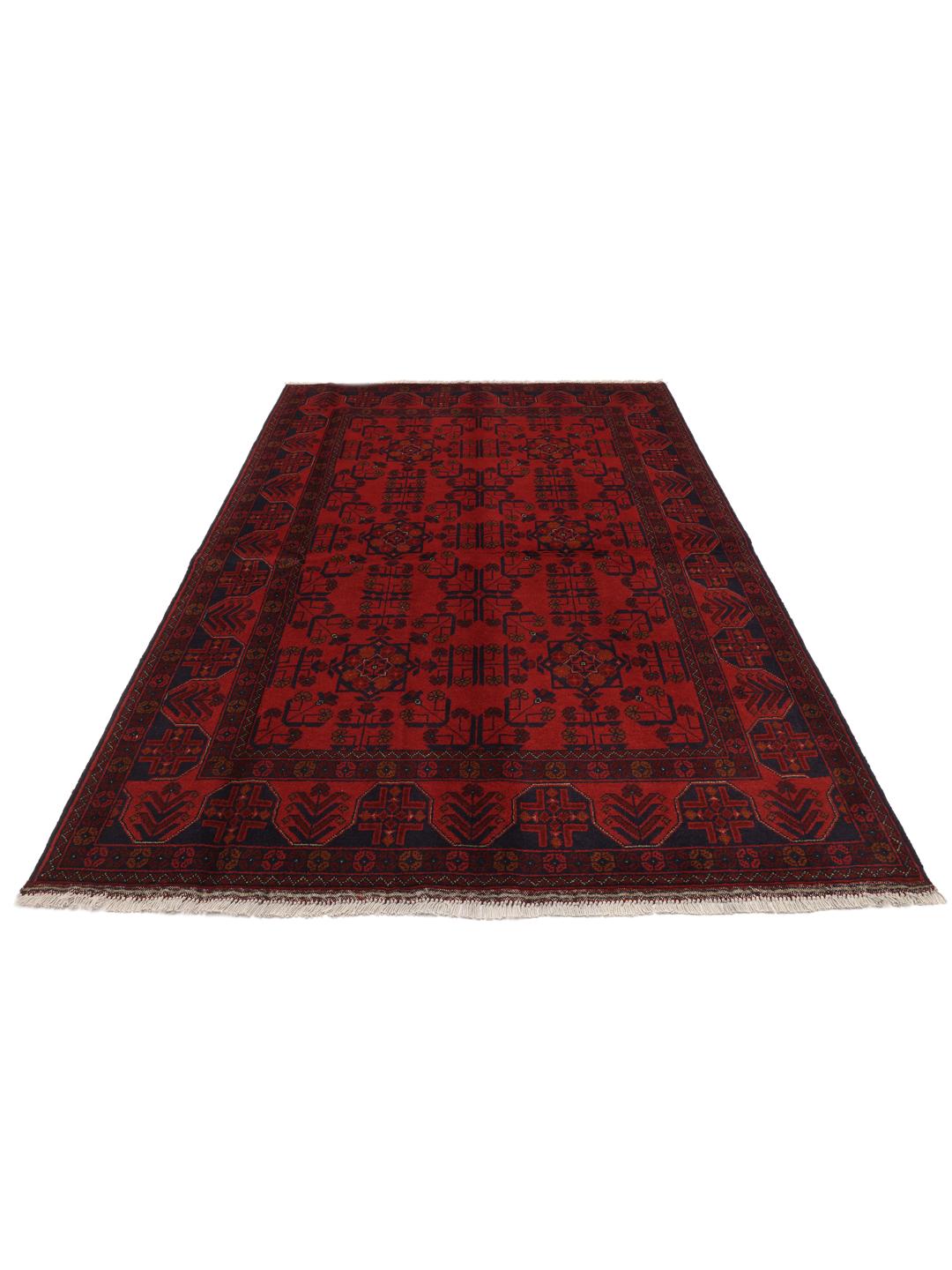 Hand-knotted Afghan Khal Mohammadi rug in rich red and deep blue tones