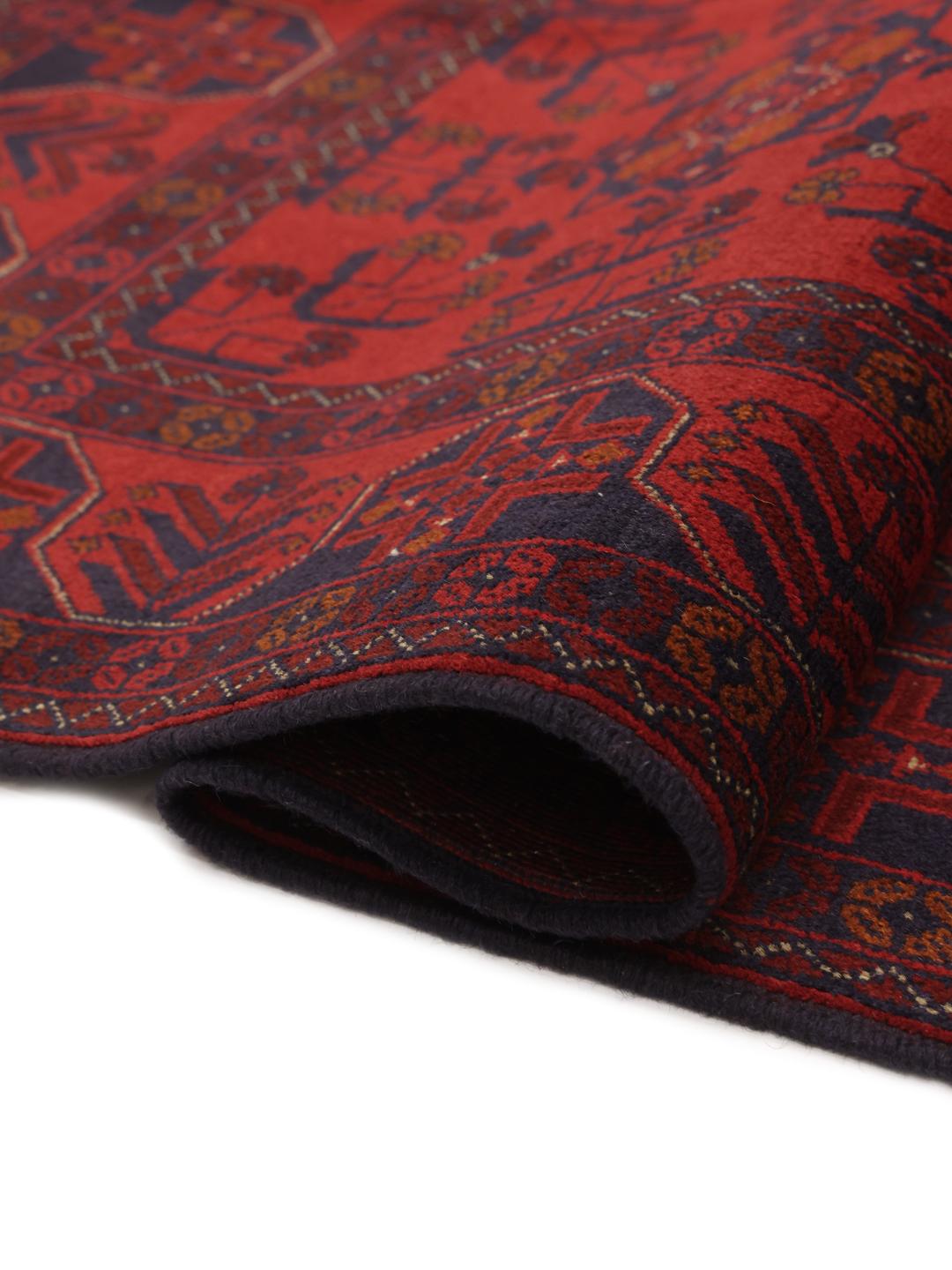 Hand-knotted Afghan Khal Mohammadi rug in rich red and deep blue tones