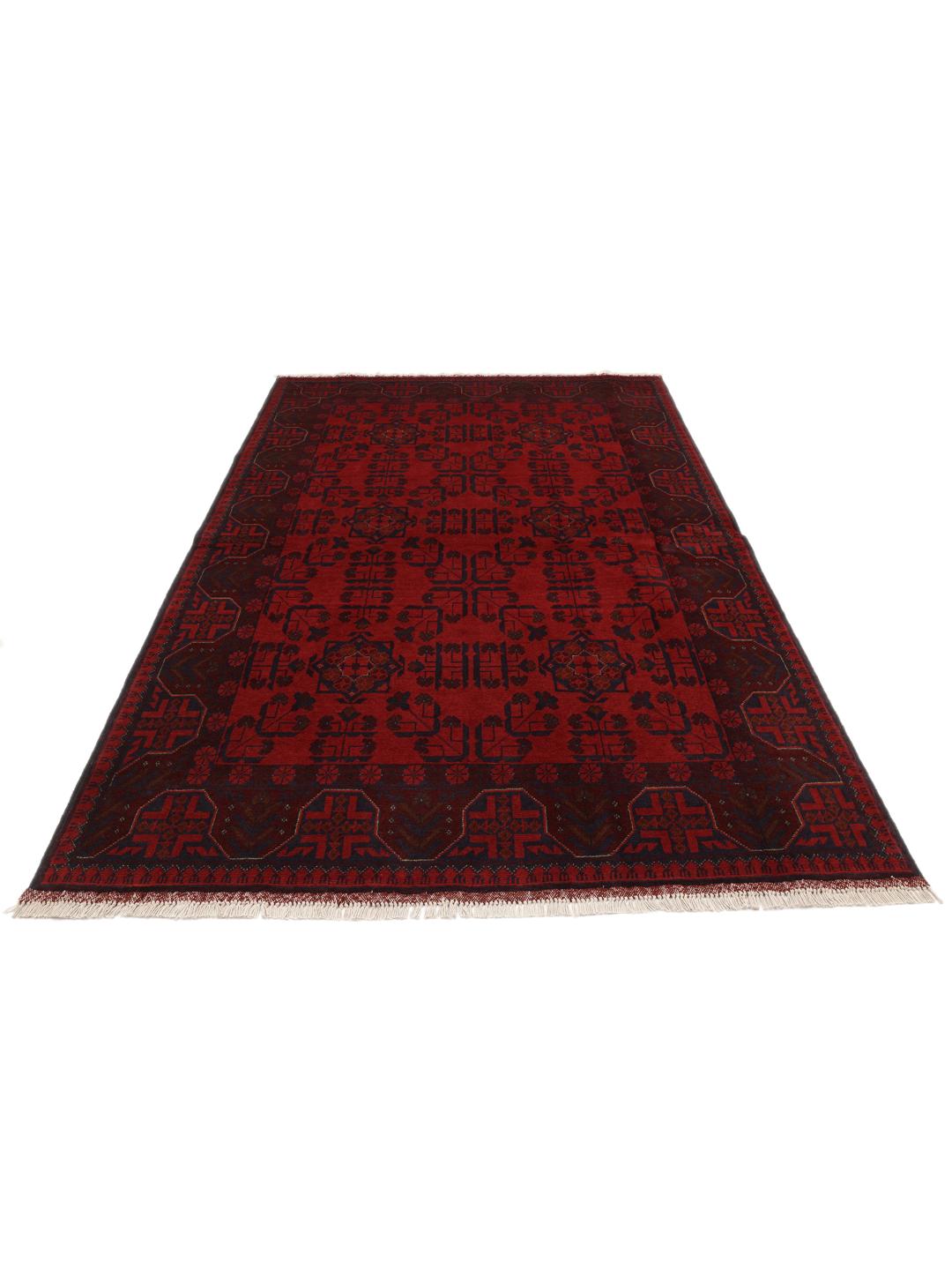 Tapis Afghan Khal Mohammadi noué à la main en rouge profond avec des motifs tribaux traditionnels