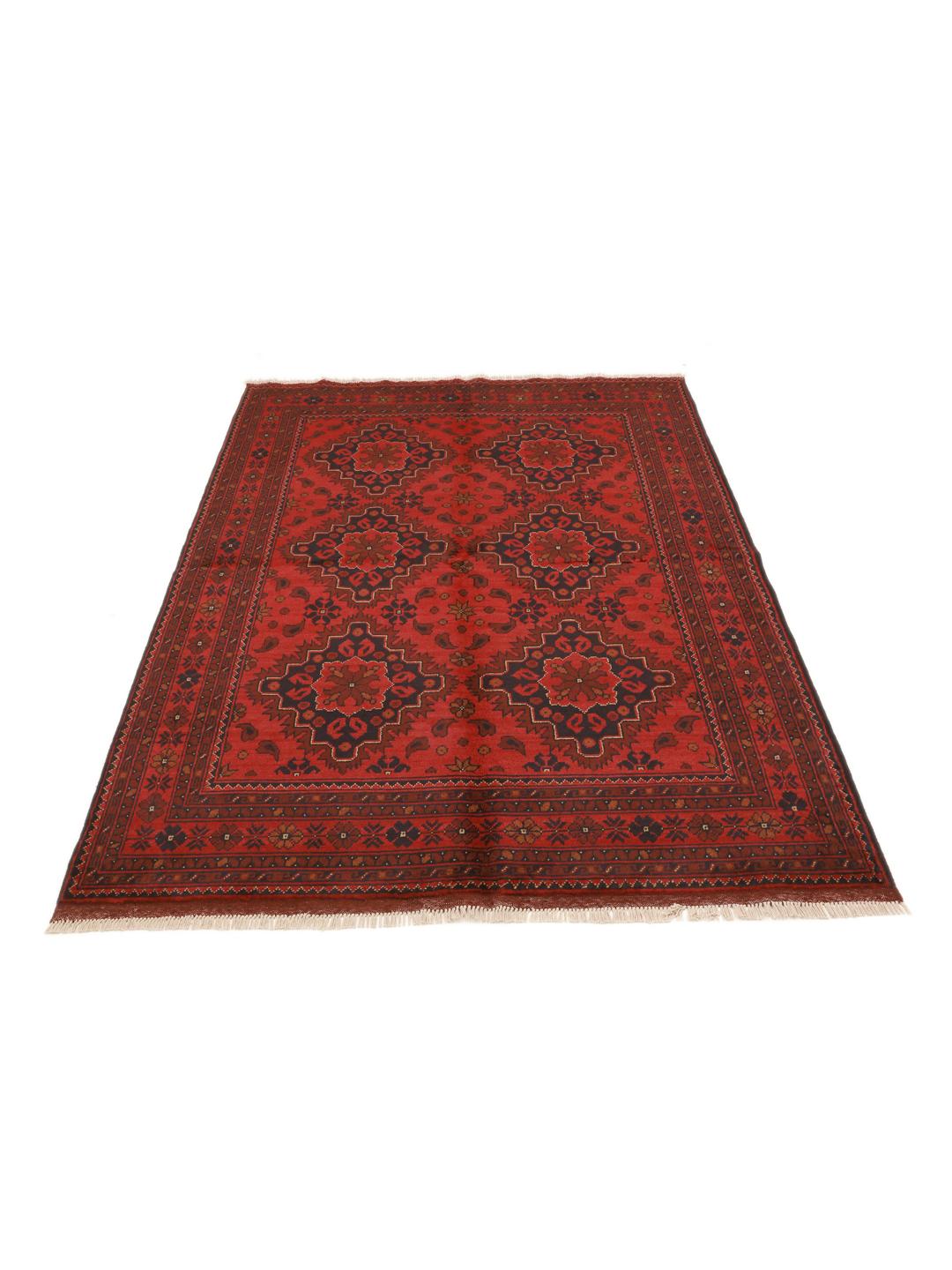 Hand-knotted Afghan Khal Mohammadi rug in deep red tones