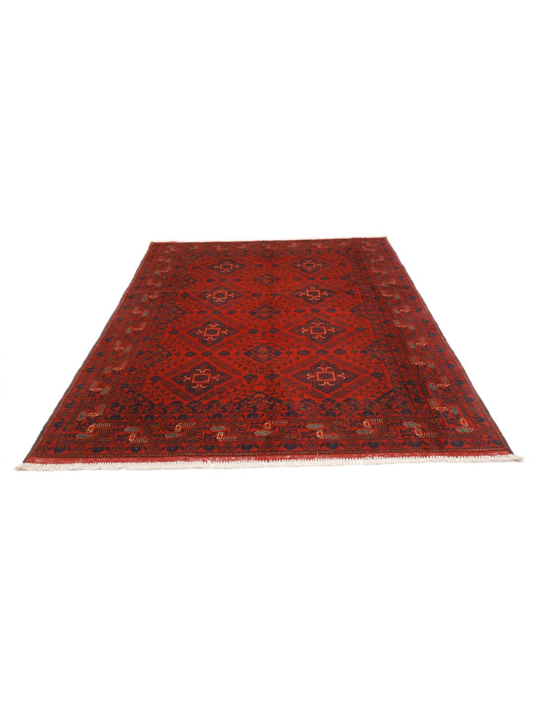 Tapis afghan Khal Mohammadi noué à la main en rouge profond avec des motifs géométriques