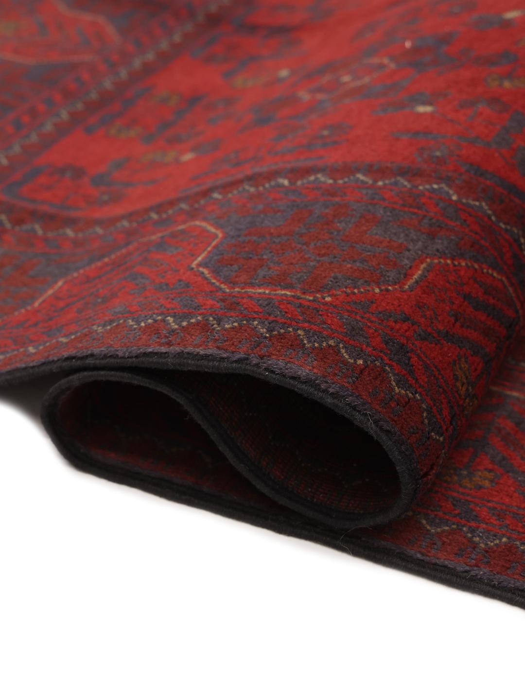 Hand-knotted Afghan Khal Mohammadi rug in rich red tones