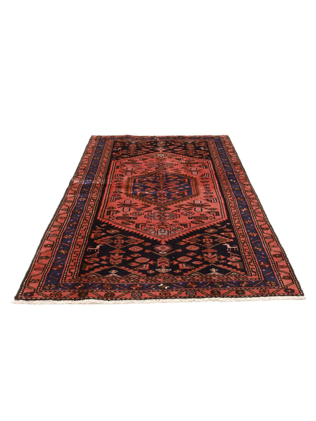 Handgeknoopt rood en blauw Hamadan wollen tapijt uit het Midden-Oosten