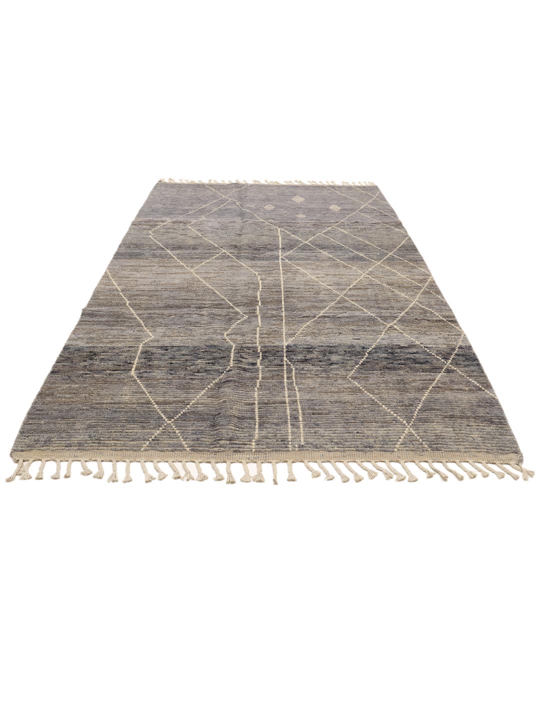 Hand-knotted Afghan rug in shades of blue and grey with a geometric diamond pattern