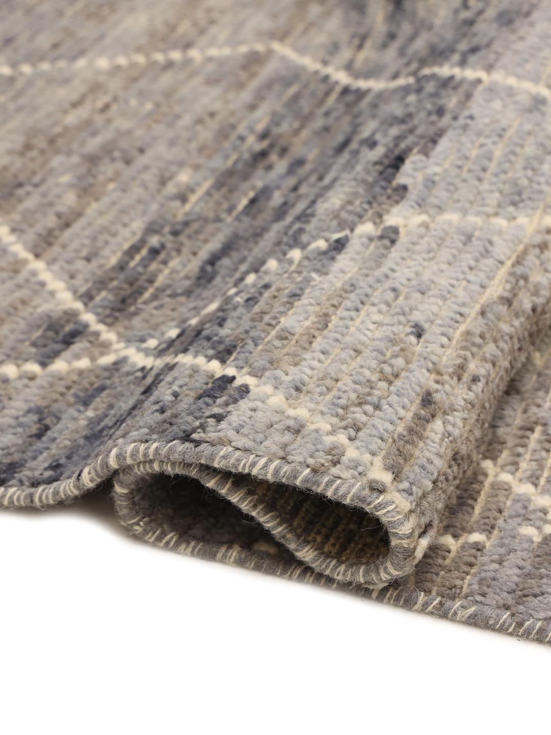 Hand-knotted Afghan rug in shades of blue and grey with a geometric diamond pattern