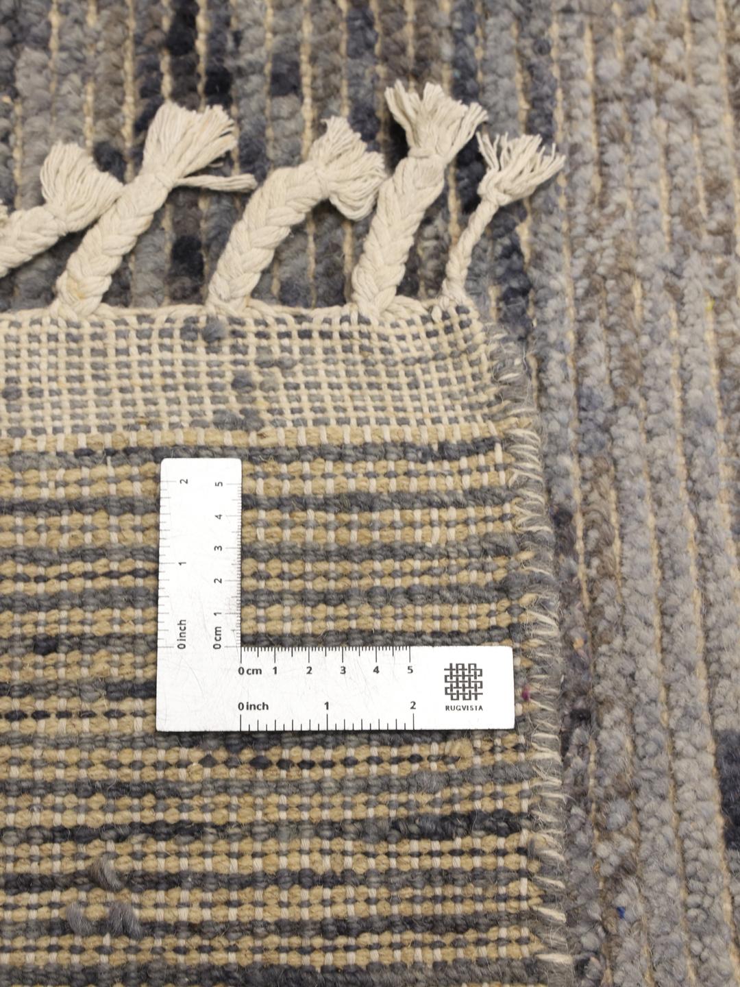Hand-knotted Afghan rug in shades of blue and grey with a geometric diamond pattern