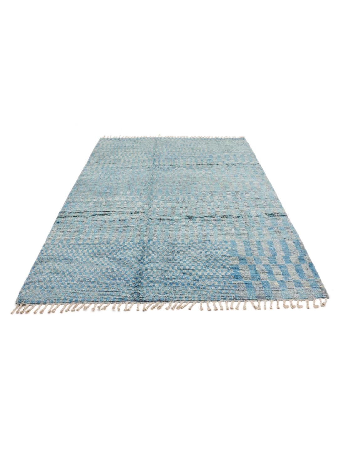 Tapis style berbère noué à la main venant d'Afghanistan en bleu clair