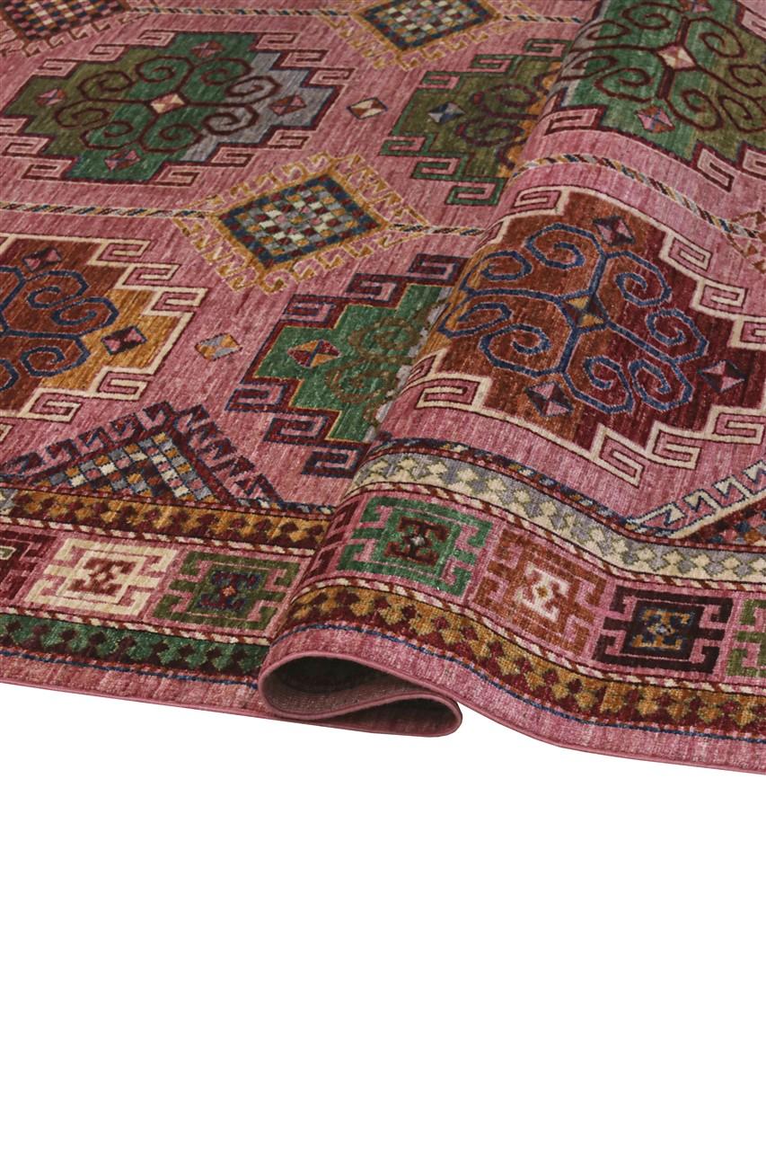Tapis afghan noué à la main rose avec des motifs géométriques