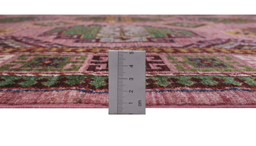 Tapis afghan noué à la main rose avec des motifs géométriques