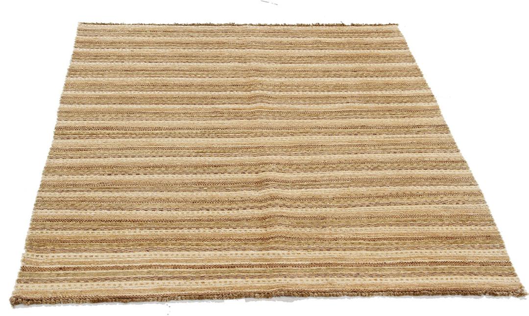 Handgeknoopt Afghaans tapijt in beige tinten met een gestreept ontwerp