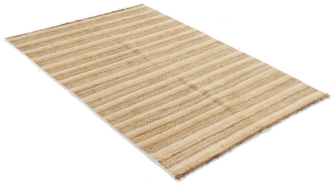 Handgeknoopt Afghaans tapijt in beige tinten met een gestreept ontwerp