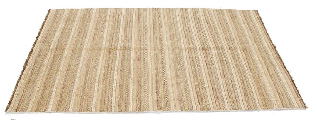 Handgeknoopt Afghaans tapijt in beige tinten met een gestreept ontwerp