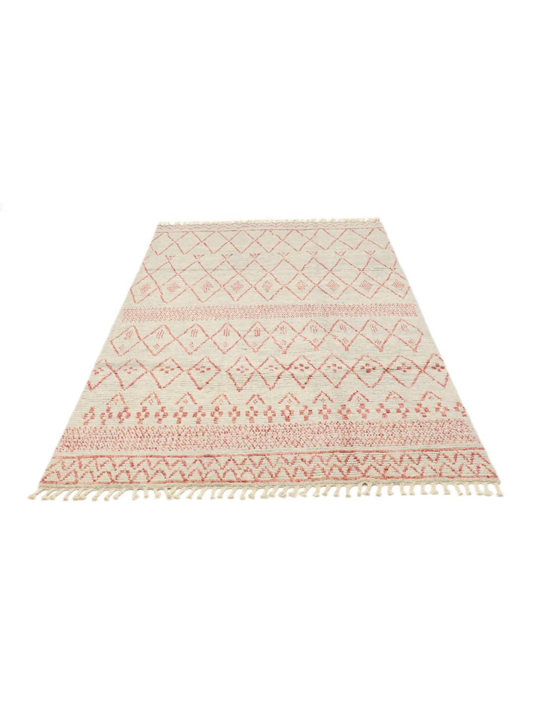 Håndknyttet tæppe i Berber-stil fra Afghanistan med beige og varme røde geometriske mønstre