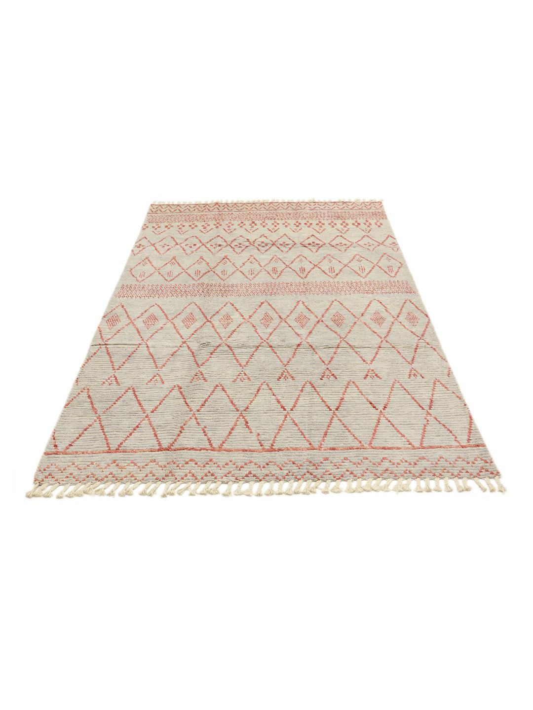 Håndknyttet tæppe i Berber-stil fra Afghanistan med beige og varme røde geometriske mønstre