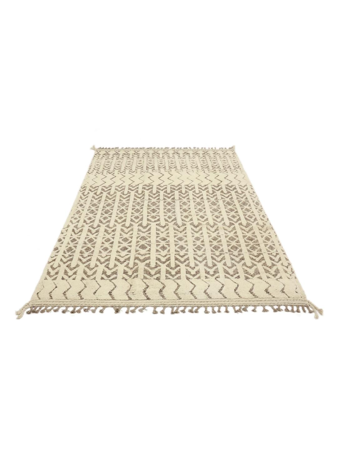 Hand-knotted Afghan rug with neutral geometric patterns