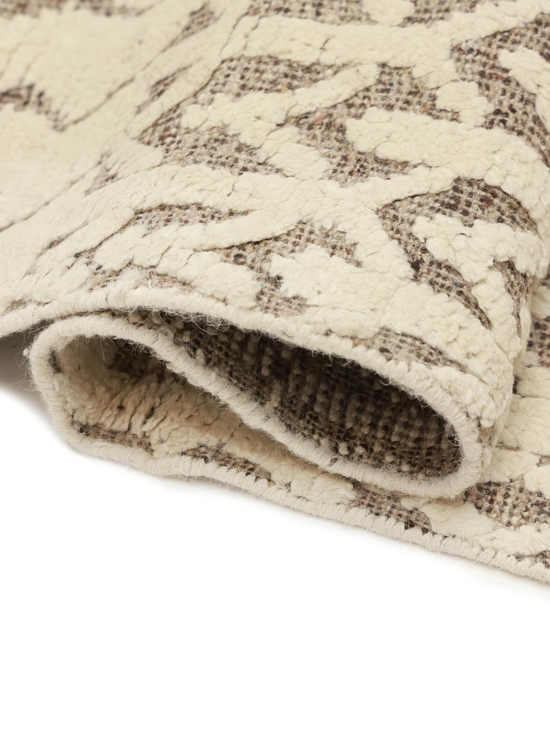 Hand-knotted Afghan rug with neutral geometric patterns