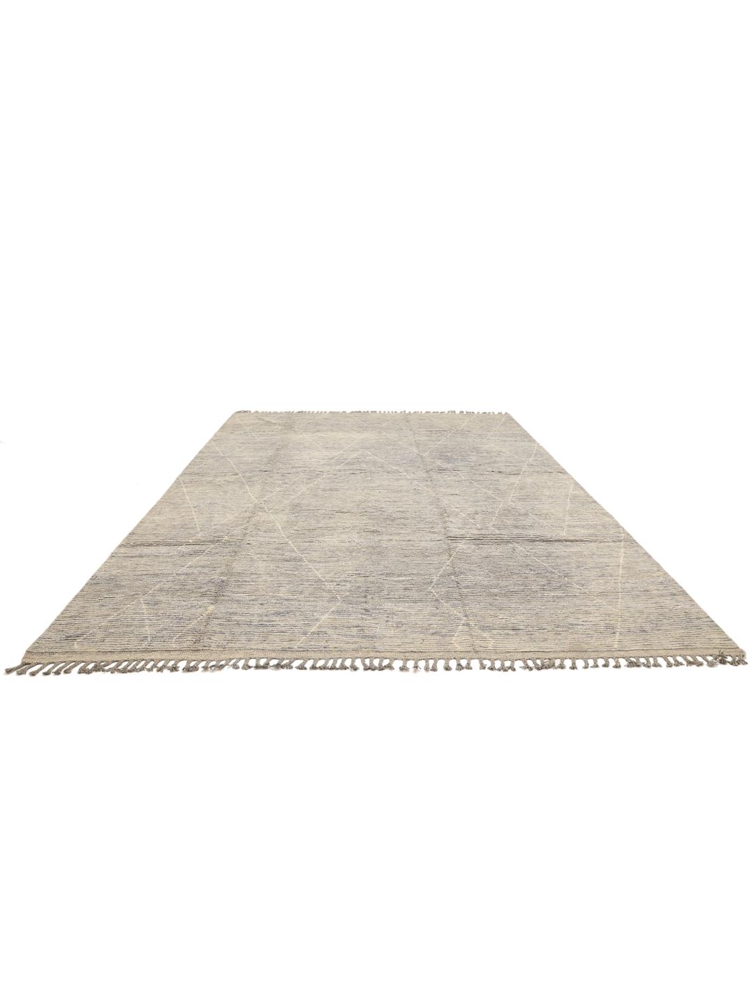 Tapis afghan noué à la main avec un motif géométrique en losanges gris clair et beige