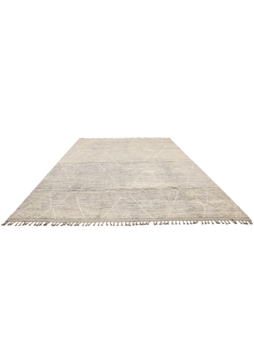Tapis afghan noué à la main avec un motif géométrique en losanges gris clair et beige