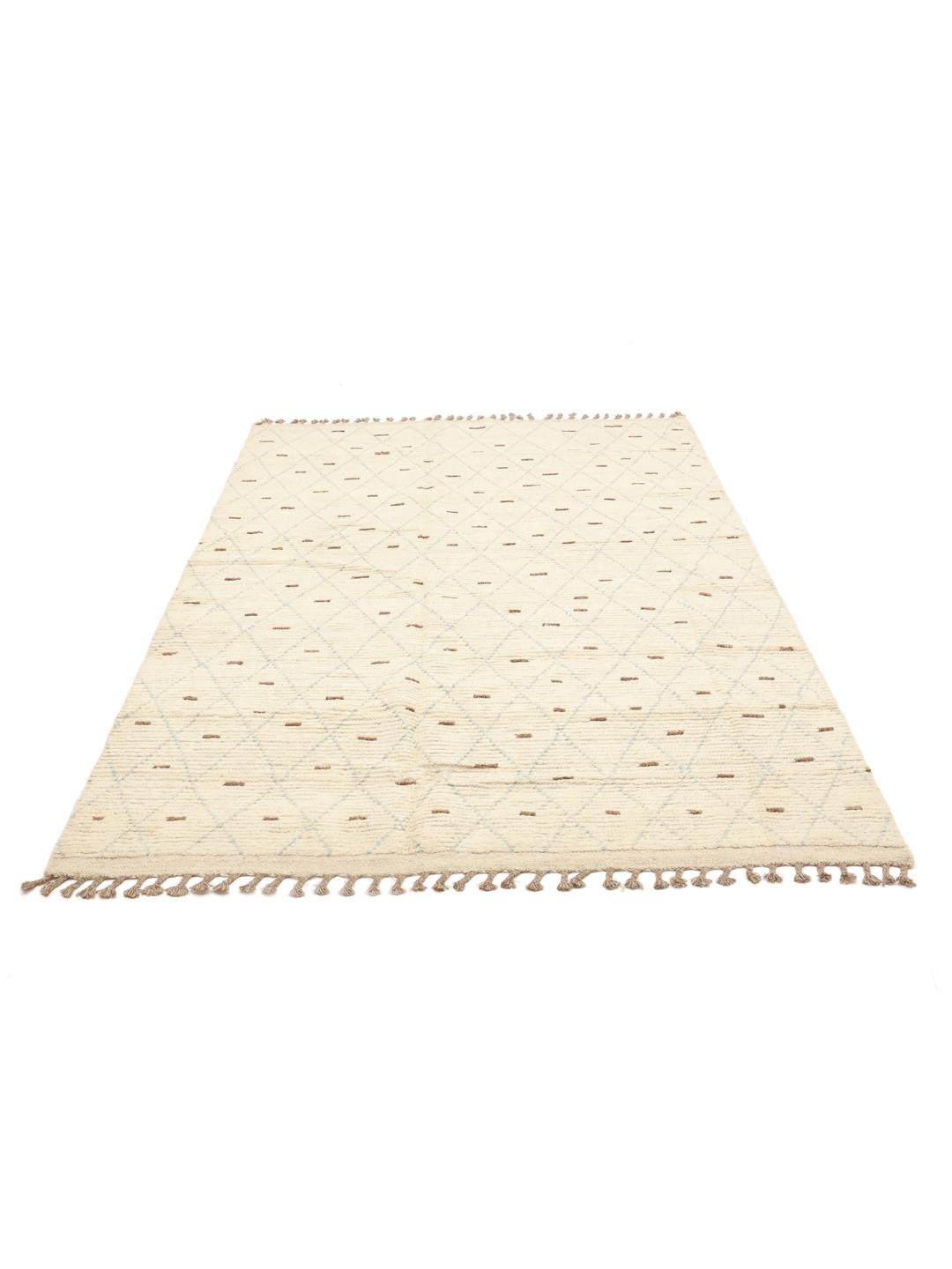 Hand-knotted Afghan rug with diamond pattern in beige and blue
