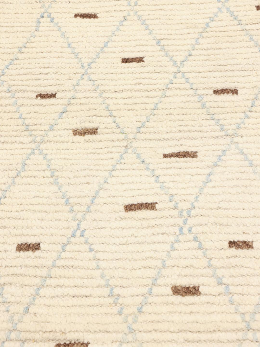 Hand-knotted Afghan rug with diamond pattern in beige and blue