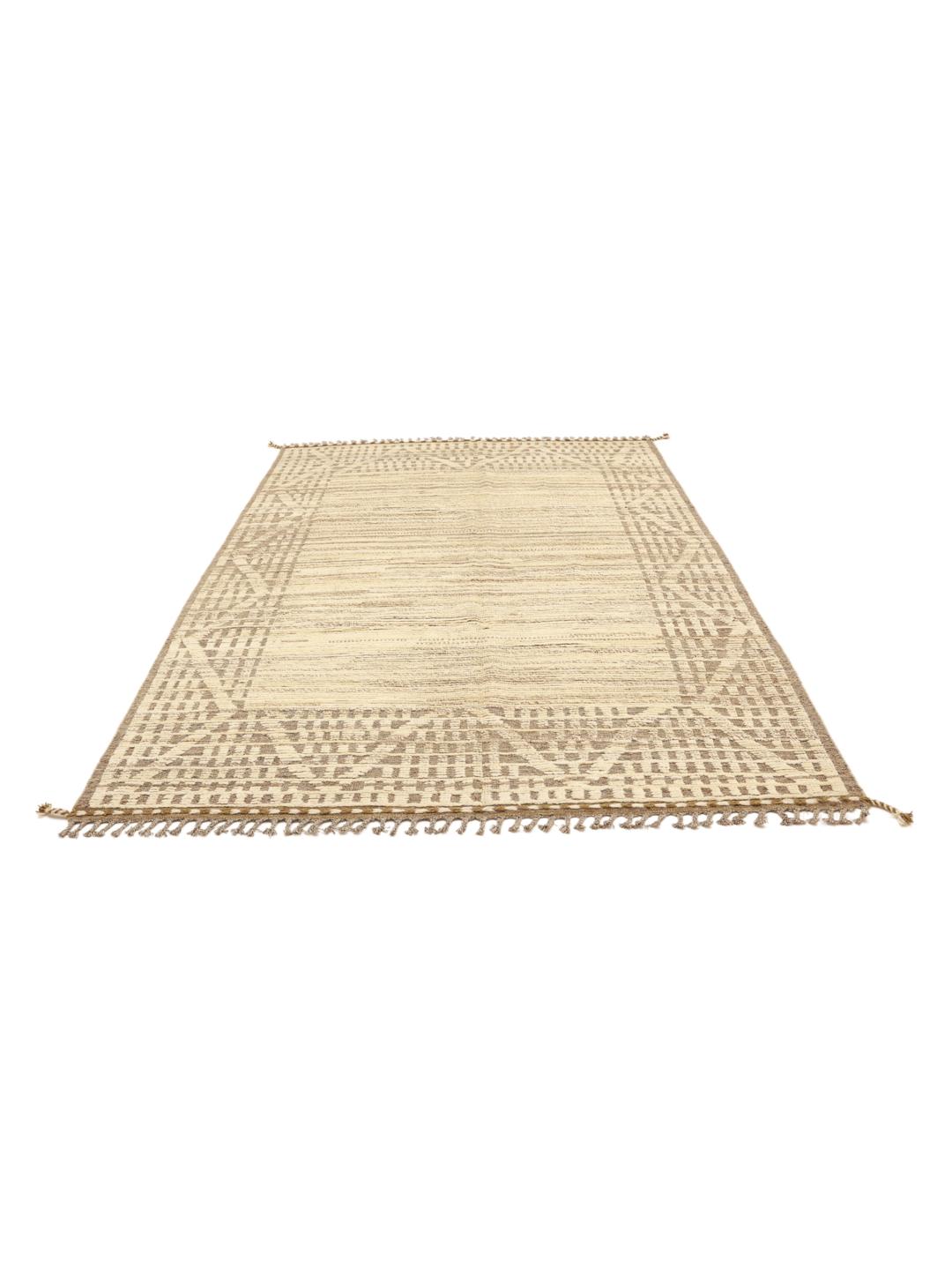 Tapis afghan noué à la main, couleur beige avec un motif décoratif d'inspiration berbère